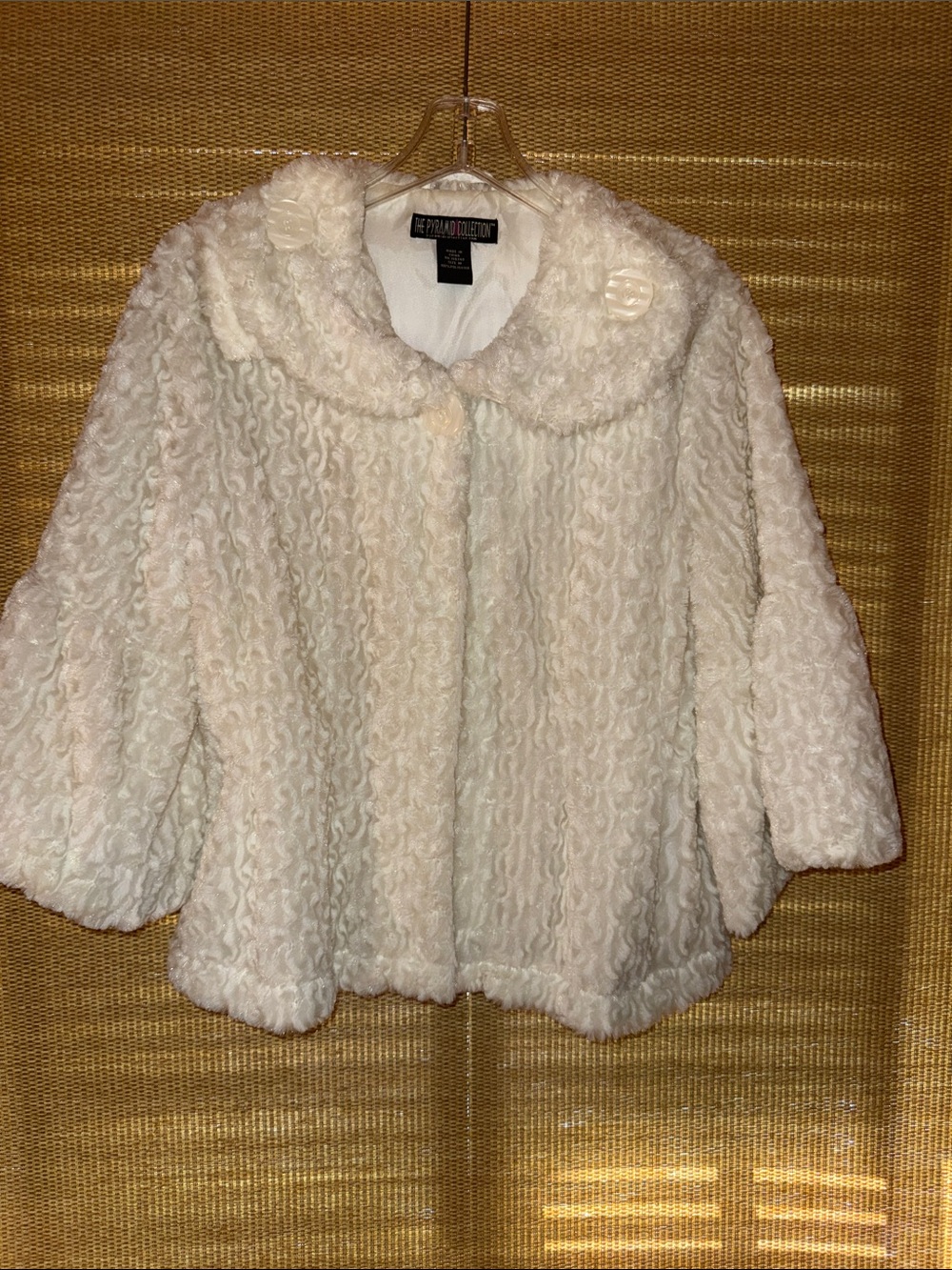 The Pyramid Collection White Faux Fur Teddy Coat with Rounded Collar